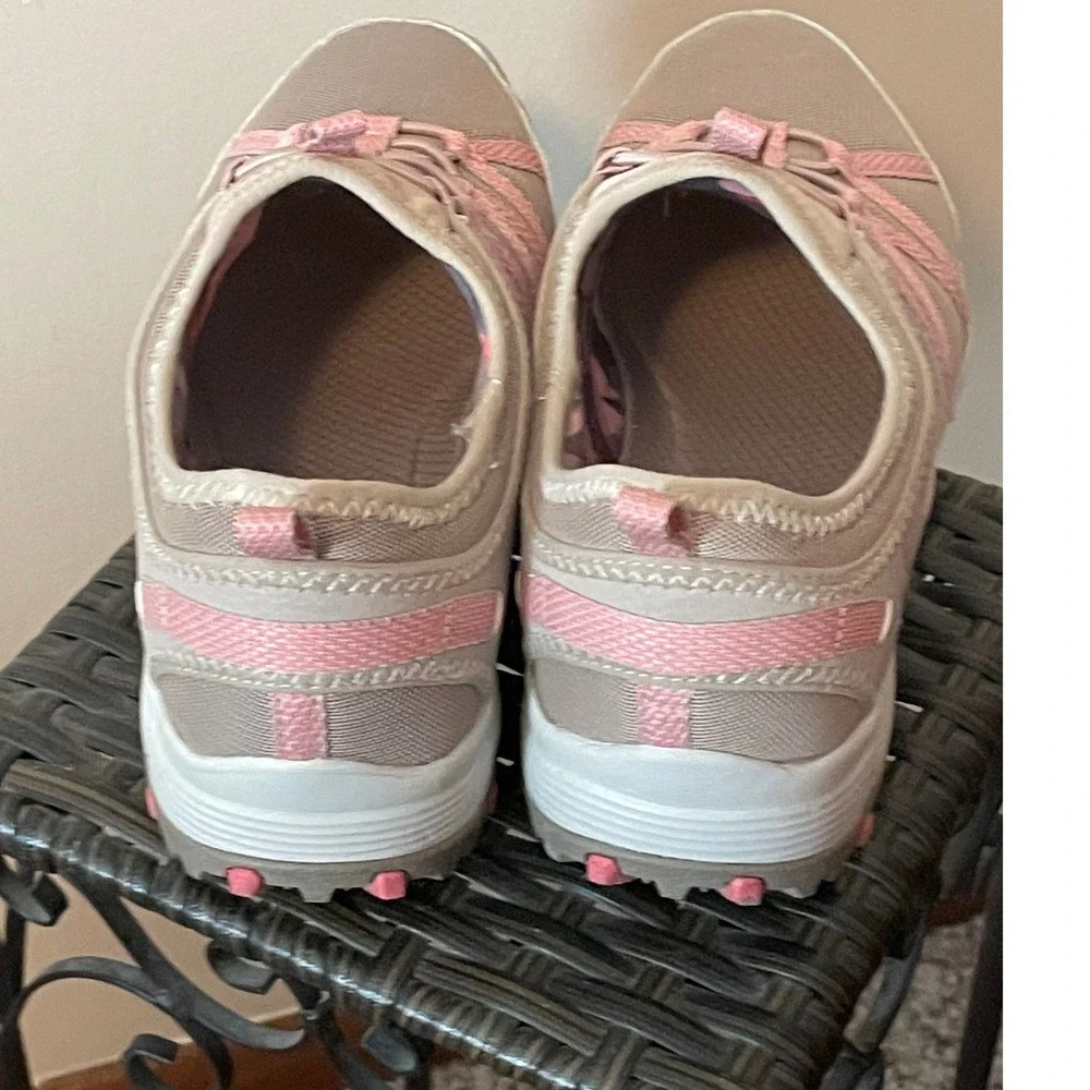 Skechers Air-Cooled Memory Foam‎ Sz 8 Taupe Pink Slip On Bungee Sneakers 158040